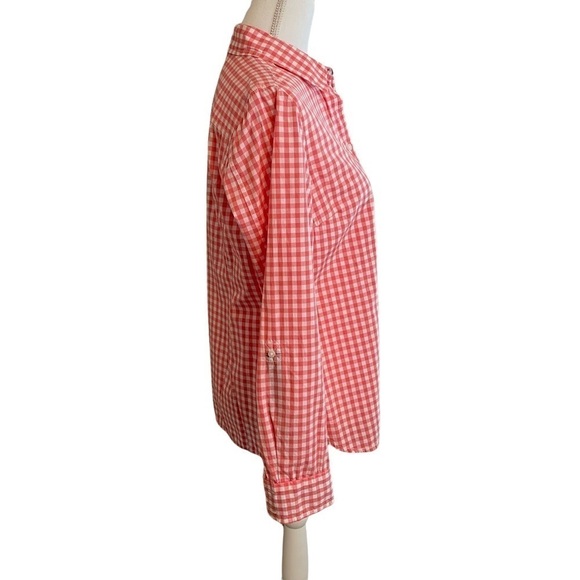 Tommy Hilfiger Coral and White Gingham Button Down Shirt Long Sleeve Classic. 12 - Picture 11 of 12